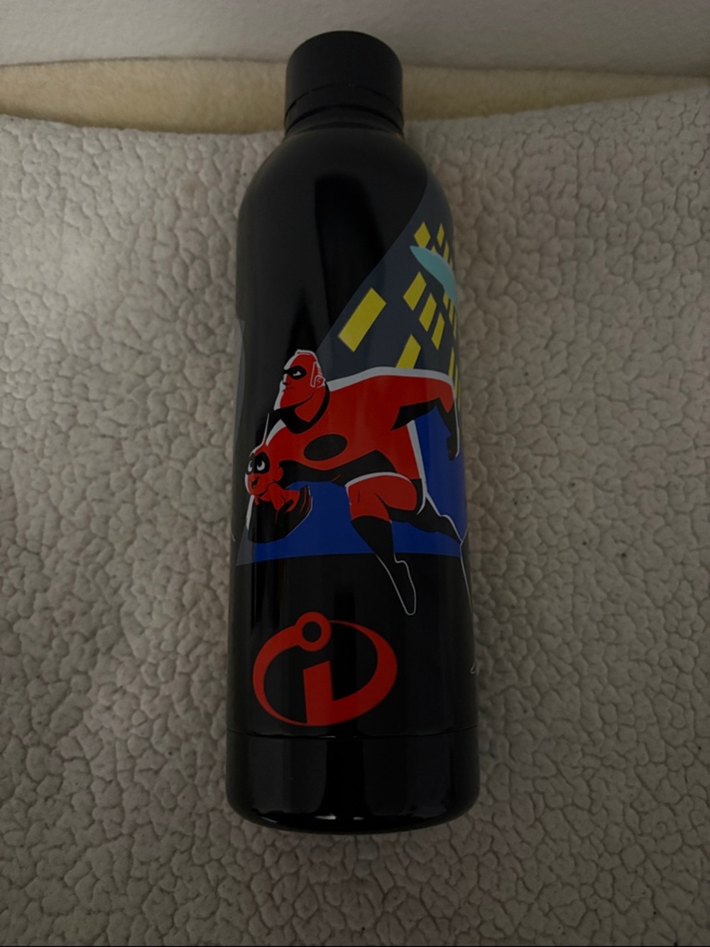 Disney World The Incredibles Black Stainless Water Bottle with Red Graphic
